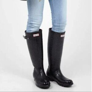 Hunter Croc Rainboots (Knee-High) Carnaby Boa Croc Tall Wellies Navy - Size 8F